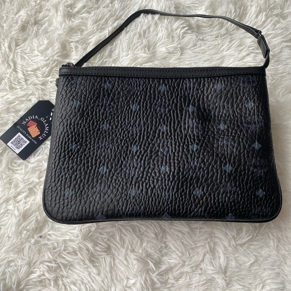 MCM Liz Pochette Black Grey Visetos Logo Monogram Print - Picture 5 of 16
